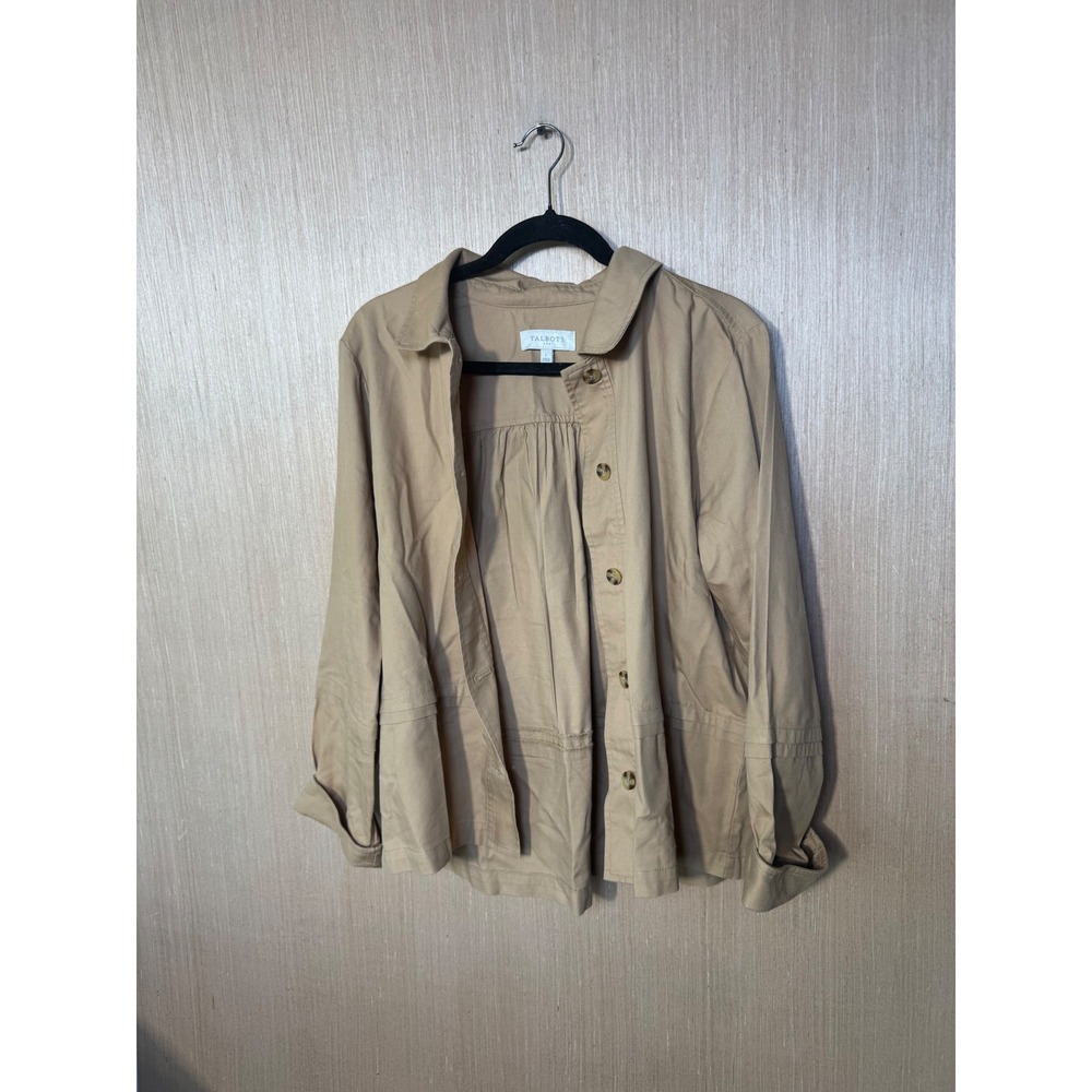 Talbots Womens Tan Cotton Viscose Button Front Utility Shirt Jacket Large L